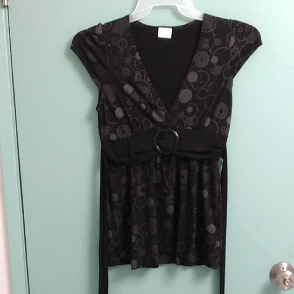 Chic Black SUZY Patterned Women's Blouse Size M